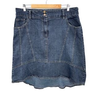 Denim Skirt Woman 18 Blue Y2K 90s Western Hi Low A-Line Art Stretch Flap Pocket